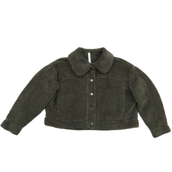 lululemon athletica Jackets & Blazers - Lululemon Textured Fleece Button Jacket Womens 14 Dark Olive Lined Comfy Cozy